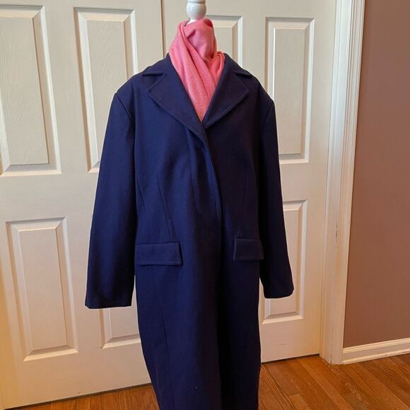 NAVY WOOL BLEND OVERCOAT BY AVENUE PLUS SIZE 22/24 EUC - Picture 2 of 8